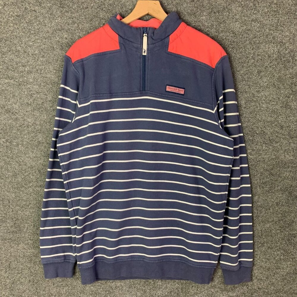 Vineyard Vines Mens‎ Striped Half-Zip Pullover Sweatshirt Blue/Red Size M
